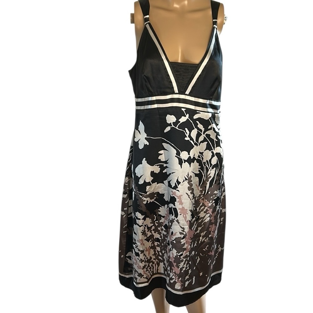 RW & CO dress, halter ,sateen,shiny ,empire waist ,size  10 .Black floral artsy.